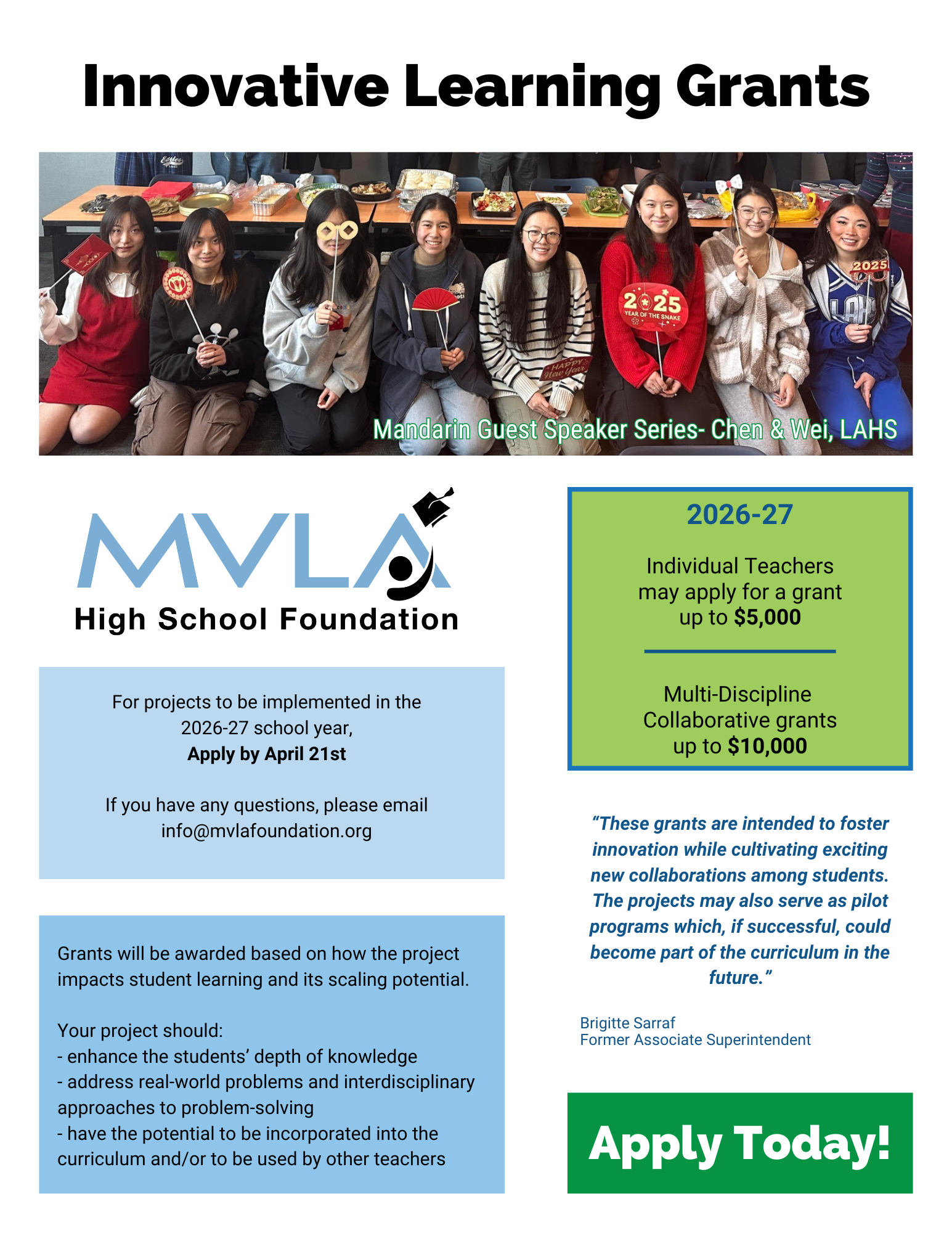 Information on the Innovative Learning Grant process